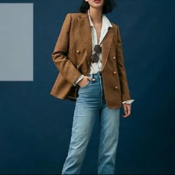 J. Crew Double-Breasted Blazer in Gold‎ Herringbone English Wool - Picture 10 of 13